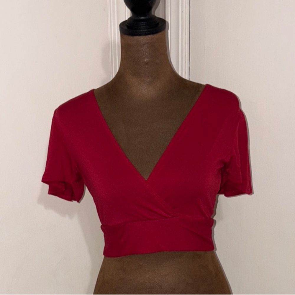 Garage‎ Red Crop Wrap Blouse